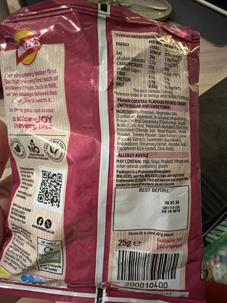 Walkers 大蝦雞尾酒口味薯片