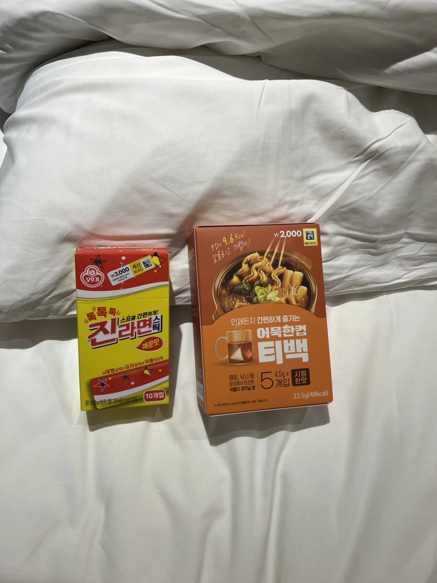 不倒翁真拉麵辣味調味粉包、韓國魚板湯茶包