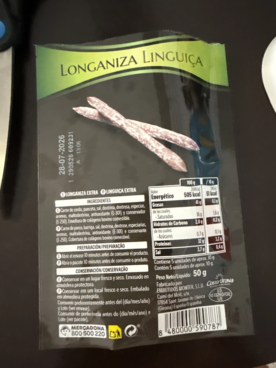 西班牙 Mercadona 豬肉風乾香腸 (Longaniza Linguiça)