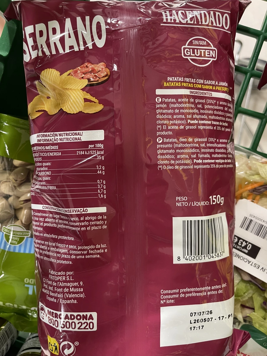 Hacendado 塞拉諾火腿風味薯片