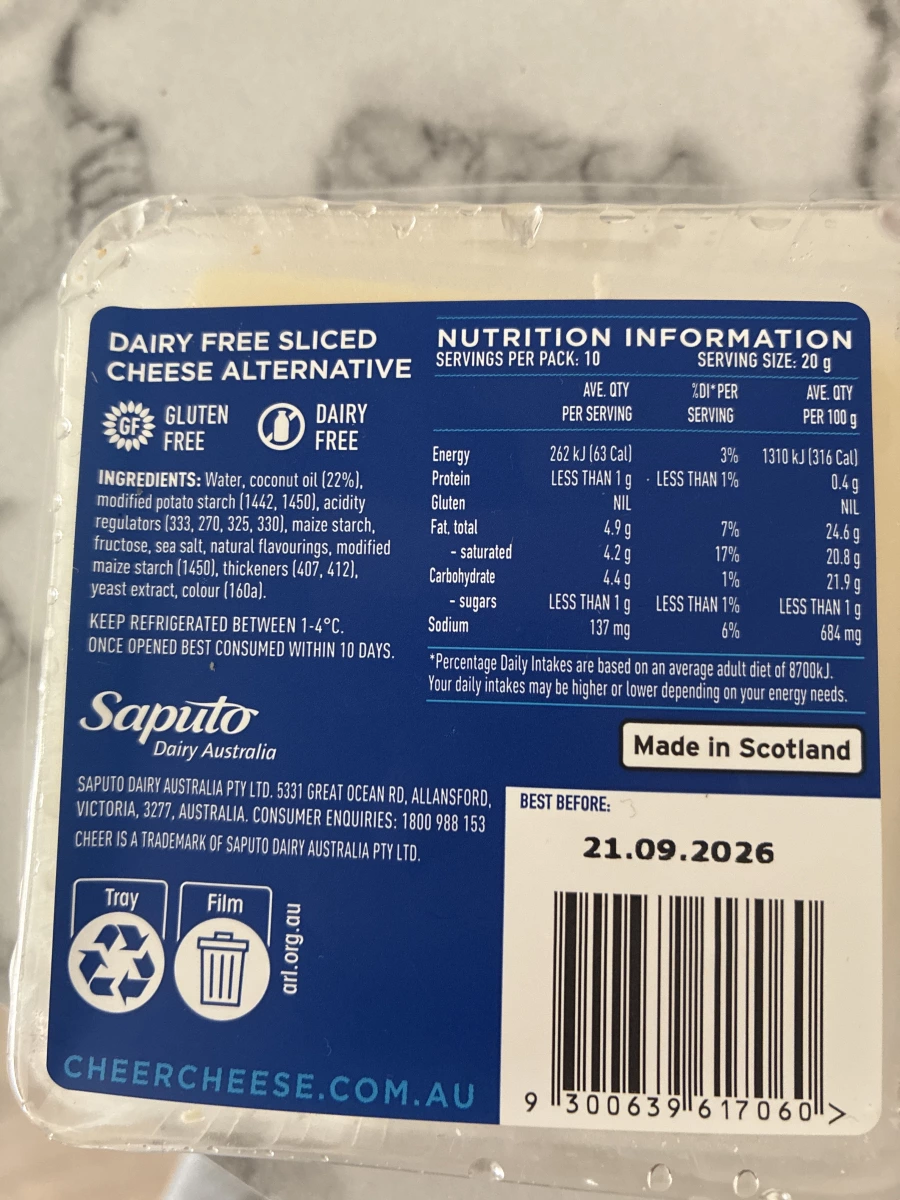 Saputo 植物性起司替代品 (Dairy Free Cheese Alternative)