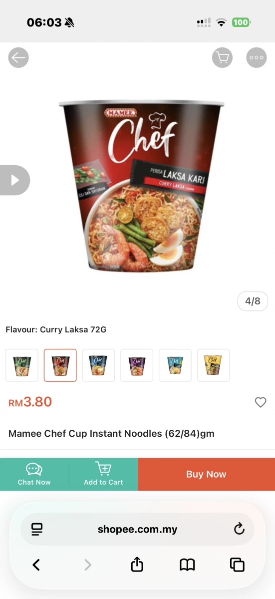 Mamee Chef 咖哩叻沙杯麵