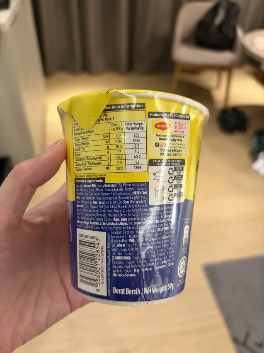 Maggi Hot Cup Asam Laksa 亞參叻沙風味杯麵