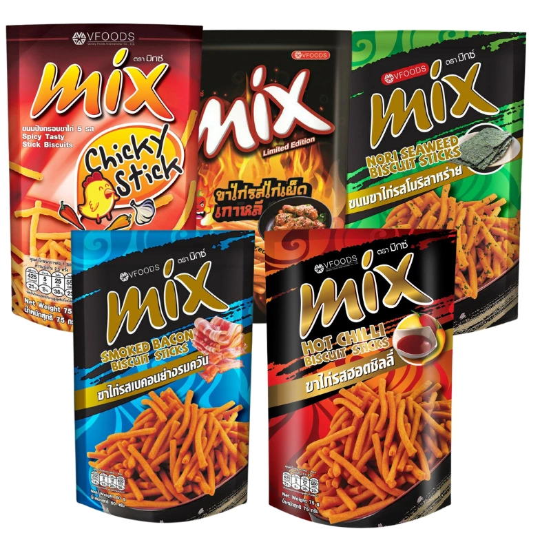 VFOODS MIX 脆條香辣味、VFOODS MIX 脆條韓式辣雞味等