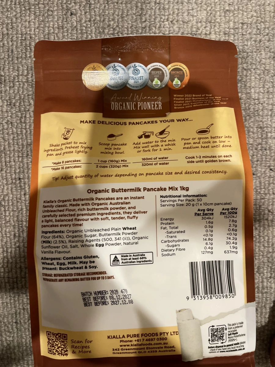 Kialla Pure Organics 酪乳鬆餅粉 (1kg)