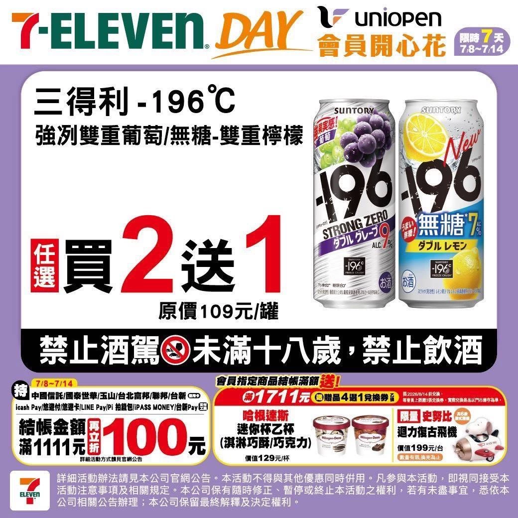 三得利 -196°C 強冽調酒 (雙重葡萄/雙重檸檬)、哈根達斯迷你杯冰淇淋等
