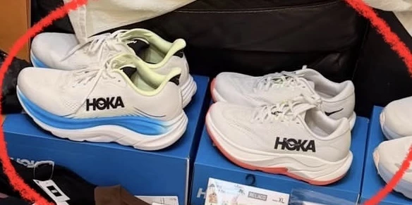 HOKA 運動鞋（藍色底）、HOKA 運動鞋（粉色底）